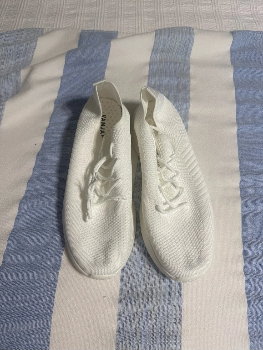 Amazon Men's All-White Knit Slip-On Athletic Shoes